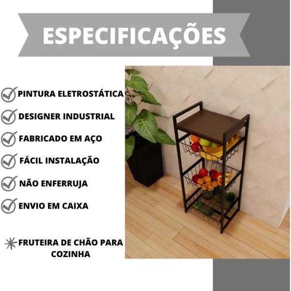 Fruteira De Chão Para Cozinha Estilo Industrial Com 3 Cestos - Decorlidi Imagem de Fruteira De Chão Para Cozinha Estilo Industrial Com 3 Cestos
