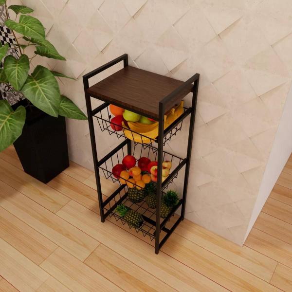 Fruteira De Chão Para Cozinha Estilo Industrial Com 3 Cestos - Decorlidi Imagem de Fruteira De Chão Para Cozinha Estilo Industrial Com 3 Cestos