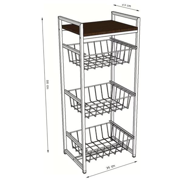 Fruteira De Chão Para Cozinha Estilo Industrial Com 3 Cestos - Decorlidi Imagem de Fruteira De Chão Para Cozinha Estilo Industrial Com 3 Cestos