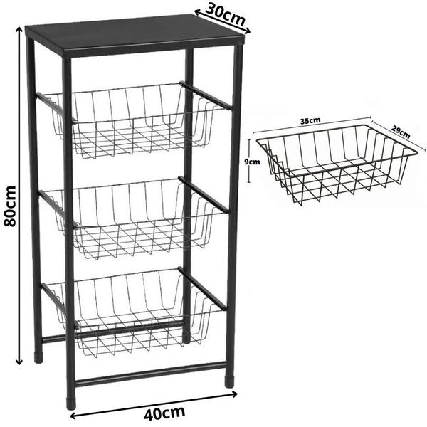 Imagem de Fruteira De Chão Para Cozinha Suporte Galão De Água Bebedouro Purificador Multiuso 3 Cestos Aramado Removíveis