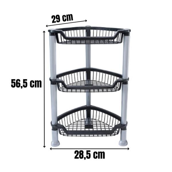 Imagem de Fruteira de Chão Plástica de Canto Suporte 3 Cesto Organizador Multiuso