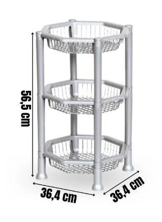 Fruteira de Chão Plástica Suporte 3 Andares Cesto Organizador Multiuso - Plasnew Imagem de Fruteira de Chão Plástica Suporte 3 Andares Cesto Organizador Multiuso - Plasnew