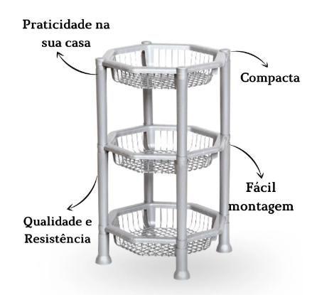 Fruteira de Chão Plástica Suporte 3 Andares Cesto Organizador Multiuso - Plasnew Imagem de Fruteira de Chão Plástica Suporte 3 Andares Cesto Organizador Multiuso - Plasnew