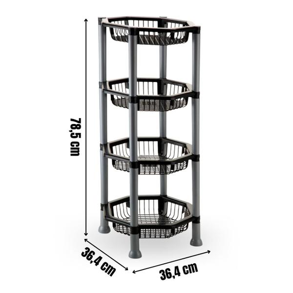 Imagem de Fruteira de Chão Plástica Suporte 4 Andares Cesto Organizador Multiuso