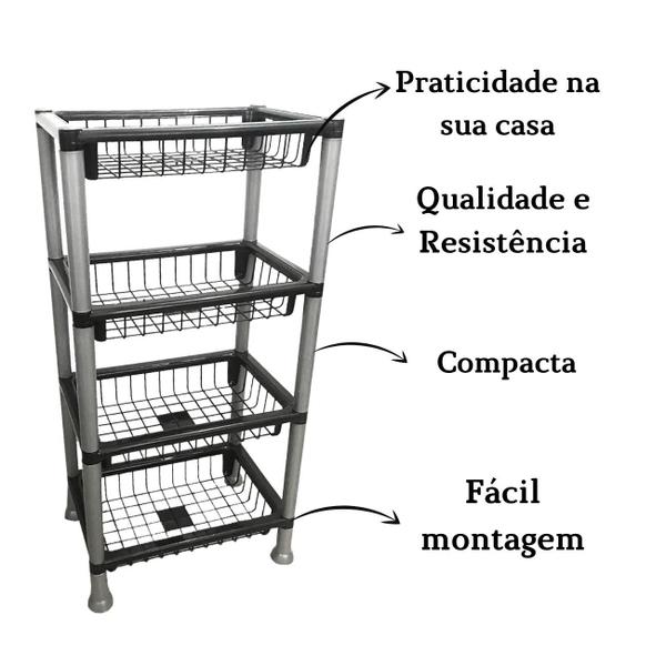 Imagem de Fruteira de Chão Plástica Suporte 4 Andares Cesto Organizador Multiuso