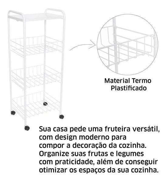 Imagem de Fruteira De Chão Tripla Metal Com Rodas E Tampo Em Madeira