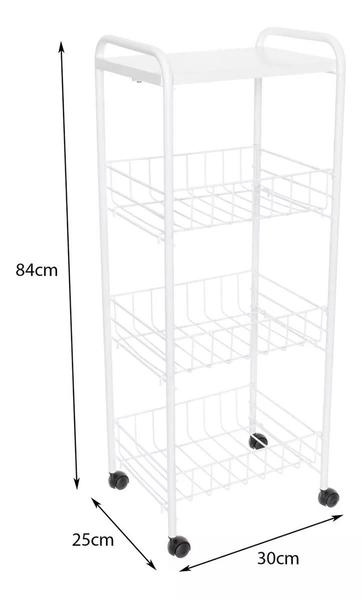 Imagem de Fruteira De Chão Tripla Metal Com Rodas E Tampo Em Madeira