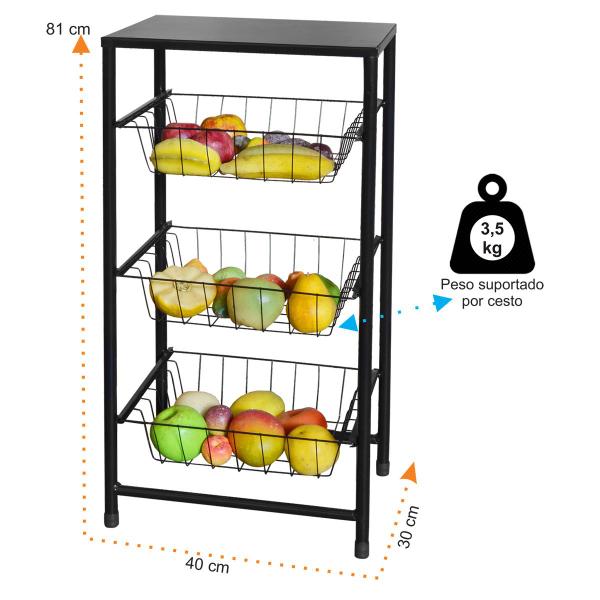 Fruteira de Chão Utilmix para Cozinha em Aço Ferro Preta - Utility Imagem de Fruteira de Chão Utilmix para Cozinha em Aço Ferro Preta