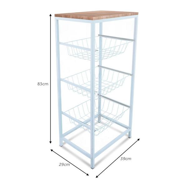 Imagem de Fruteira De Cozinha De Chão Montreal Em Aço E Mdf 3 Cestos Branco e Jade