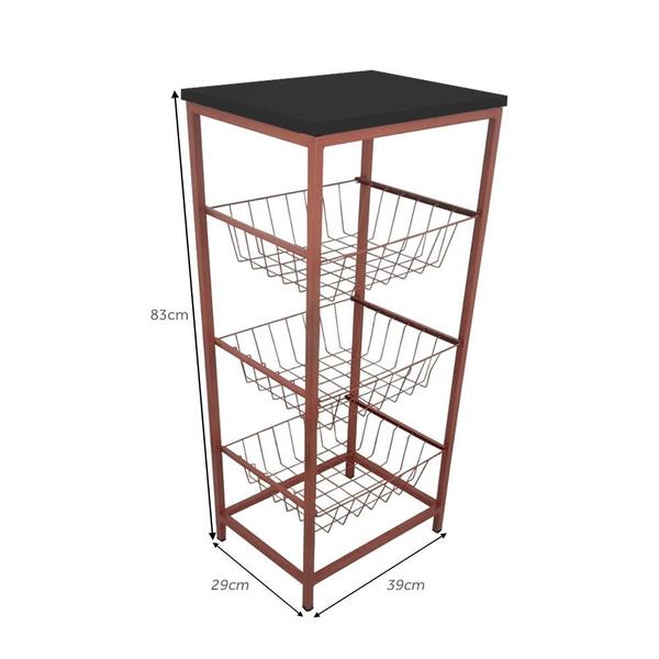 Fruteira De Cozinha De Chão Montreal Em Aço E Mdf 3 Cestos Cobre e Preto - Genus Móveis Imagem de Fruteira De Cozinha De Chão Montreal Em Aço E Mdf 3 Cestos Cobre e Preto