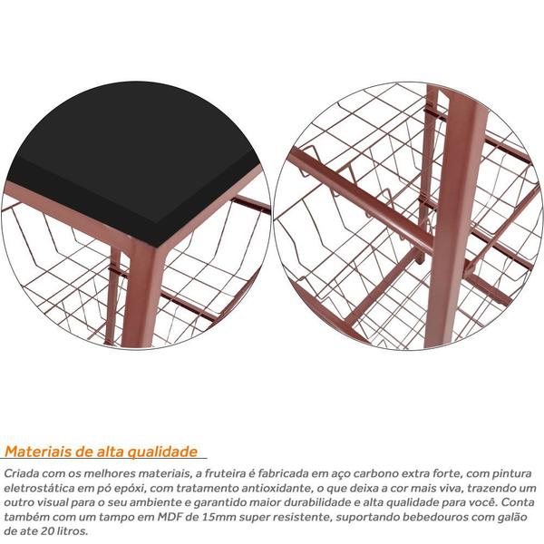 Fruteira De Cozinha De Chão Montreal Em Aço E Mdf 3 Cestos Cobre e Preto - Genus Móveis Imagem de Fruteira De Cozinha De Chão Montreal Em Aço E Mdf 3 Cestos Cobre e Preto