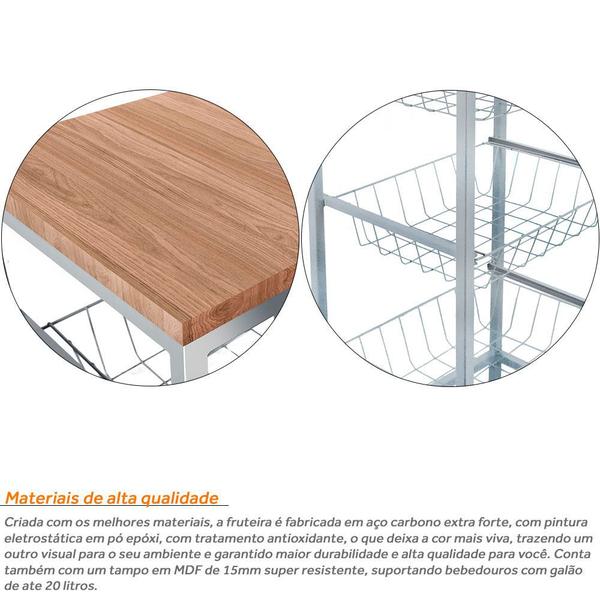 Fruteira De Cozinha De Chão Montreal Em Aço E Mdf 3 Cestos - Genus Móveis Imagem de Fruteira De Cozinha De Chão Montreal Em Aço E Mdf 3 Cestos