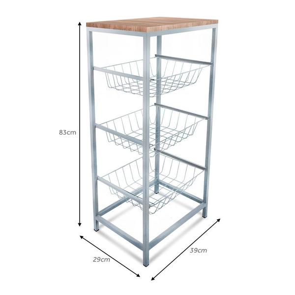 Fruteira De Cozinha De Chão Montreal Em Aço E Mdf 3 Cestos - Genus Móveis Imagem de Fruteira De Cozinha De Chão Montreal Em Aço E Mdf 3 Cestos