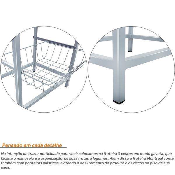 Fruteira De Cozinha De Chão Montreal Em Aço E Mdf 3 Cestos - Genus Móveis Imagem de Fruteira De Cozinha De Chão Montreal Em Aço E Mdf 3 Cestos