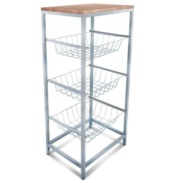 Fruteira De Cozinha De Chão Montreal Em Aço E Mdf 3 Cestos - Genus Móveis Imagem de Fruteira De Cozinha De Chão Montreal Em Aço E Mdf 3 Cestos