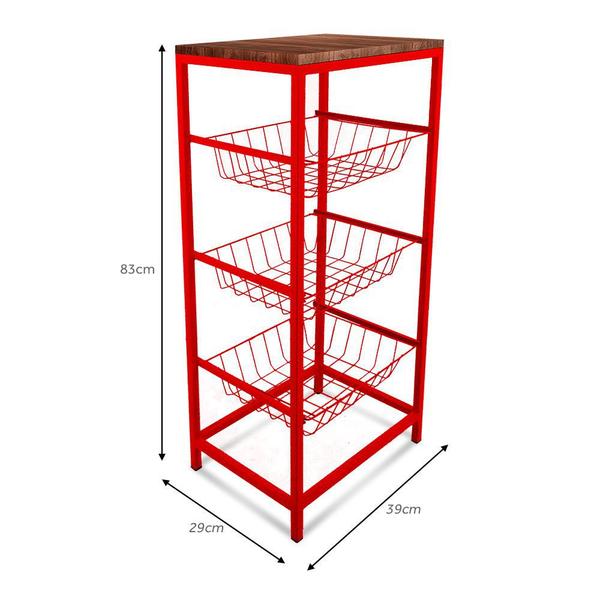 Fruteira De Cozinha De Chão Montreal Em Aço E Mdf 3 Cestos - Genus Móveis Imagem de Fruteira De Cozinha De Chão Montreal Em Aço E Mdf 3 Cestos