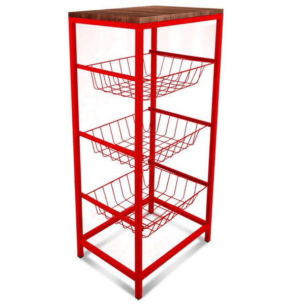 Fruteira De Cozinha De Chão Montreal Em Aço E Mdf 3 Cestos - Genus Móveis Imagem de Fruteira De Cozinha De Chão Montreal Em Aço E Mdf 3 Cestos