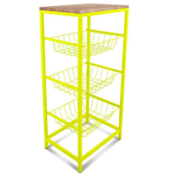 Fruteira De Cozinha De Chão Montreal Em Aço E Mdf 3 Cestos - Genus Móveis Imagem de Fruteira De Cozinha De Chão Montreal Em Aço E Mdf 3 Cestos