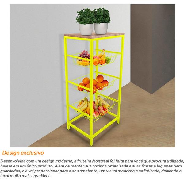 Fruteira De Cozinha De Chão Montreal Em Aço E Mdf 3 Cestos - Genus Móveis Imagem de Fruteira De Cozinha De Chão Montreal Em Aço E Mdf 3 Cestos