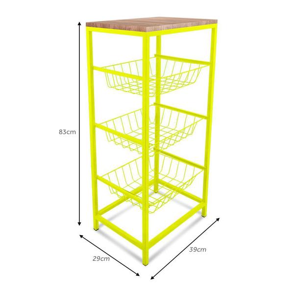 Fruteira De Cozinha De Chão Montreal Em Aço E Mdf 3 Cestos - Genus Móveis Imagem de Fruteira De Cozinha De Chão Montreal Em Aço E Mdf 3 Cestos