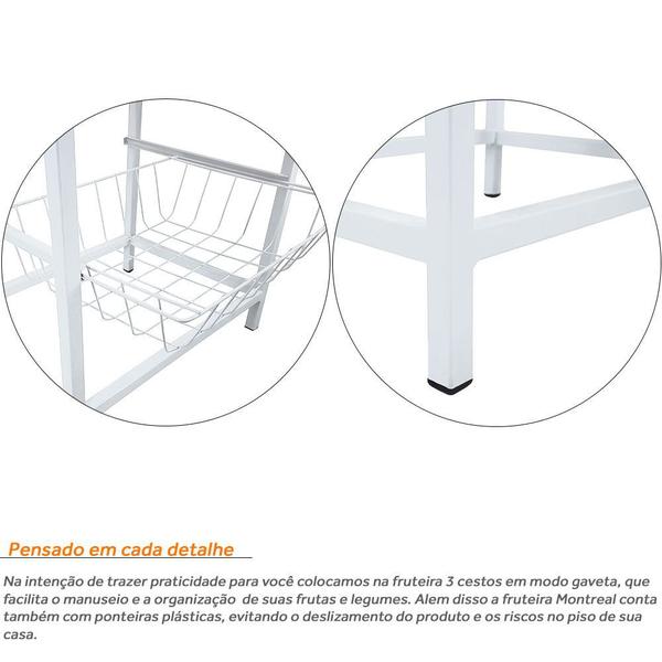 Imagem de Fruteira De Cozinha De Chão Montreal Em Aço E Mdf 3 Cestos