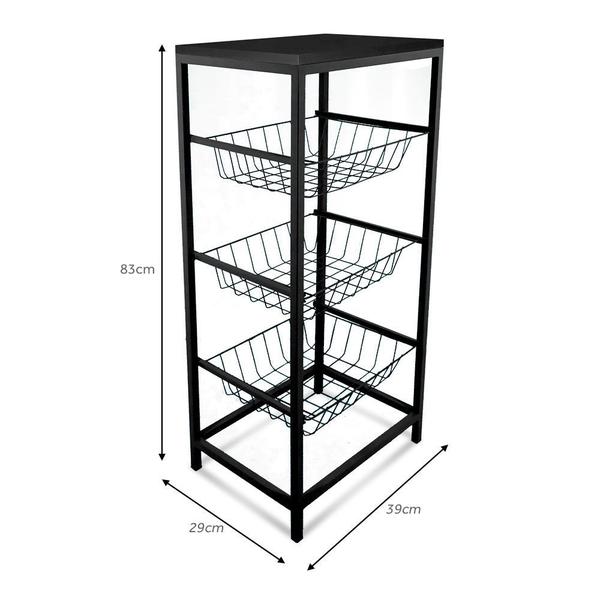 Fruteira De Cozinha De Chão Montreal Em Aço E Mdf 3 Cestos Preto e Preto - Genus Móveis Imagem de Fruteira De Cozinha De Chão Montreal Em Aço E Mdf 3 Cestos Preto e Preto
