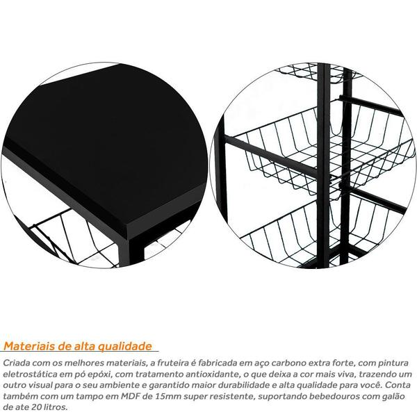 Fruteira De Cozinha De Chão Montreal Em Aço E Mdf 3 Cestos Preto e Preto - Genus Móveis Imagem de Fruteira De Cozinha De Chão Montreal Em Aço E Mdf 3 Cestos Preto e Preto