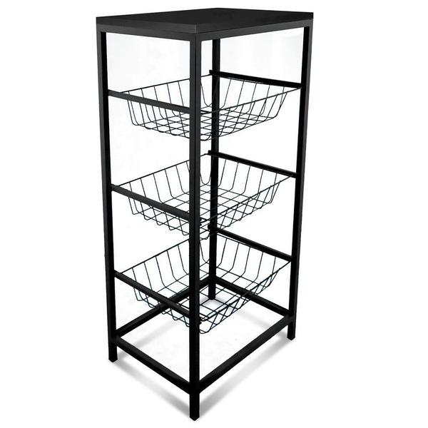 Fruteira De Cozinha De Chão Montreal Em Aço E Mdf 3 Cestos Preto e Preto - Genus Móveis Imagem de Fruteira De Cozinha De Chão Montreal Em Aço E Mdf 3 Cestos Preto e Preto