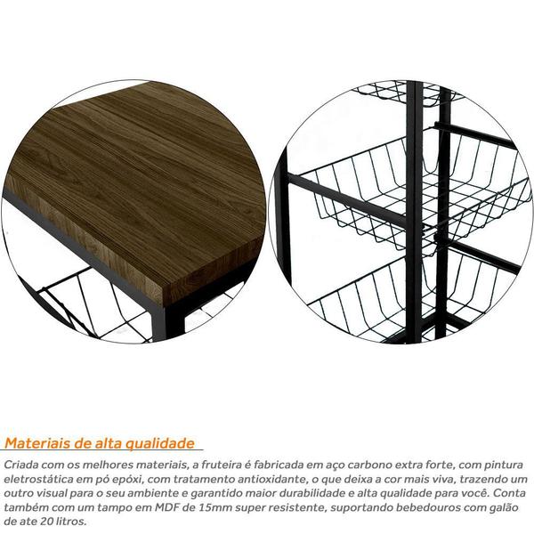 Imagem de Fruteira De Cozinha De Chão Montreal Em Aço E Mdf 3 Cestos Preto e Villandry