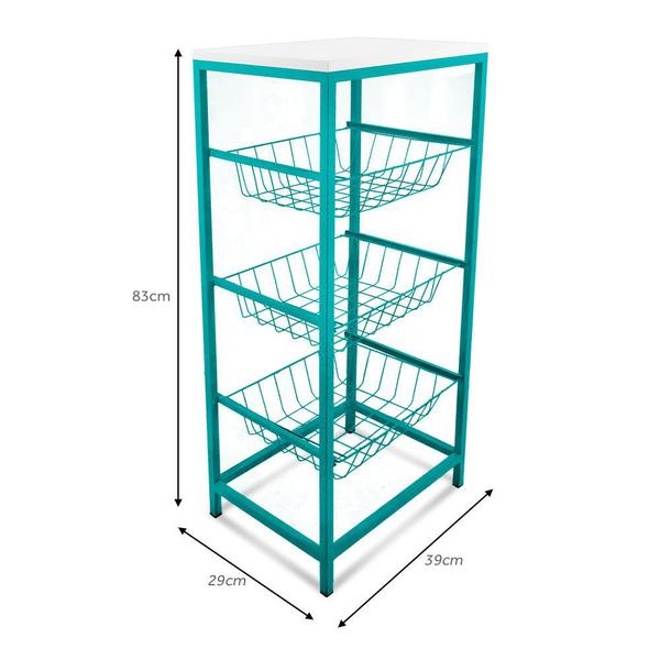 Imagem de Fruteira De Cozinha De Chão Montreal Em Aço E Mdf 3 Cestos Verde e Branco