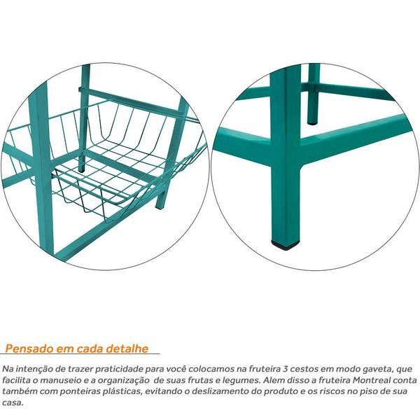 Imagem de Fruteira De Cozinha De Chão Montreal Em Aço E Mdf 3 Cestos Verde e Preto