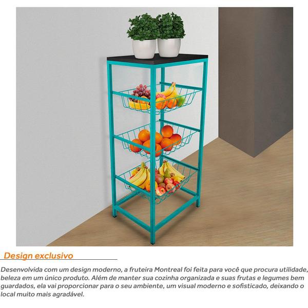Fruteira De Cozinha De Chão Montreal Em Aço E Mdf 3 Cestos Verde e Preto - Genus Móveis Imagem de Fruteira De Cozinha De Chão Montreal Em Aço E Mdf 3 Cestos Verde e Preto