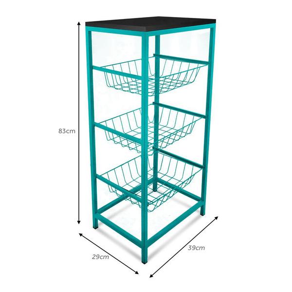 Fruteira De Cozinha De Chão Montreal Em Aço E Mdf 3 Cestos Verde e Preto - Genus Móveis Imagem de Fruteira De Cozinha De Chão Montreal Em Aço E Mdf 3 Cestos Verde e Preto