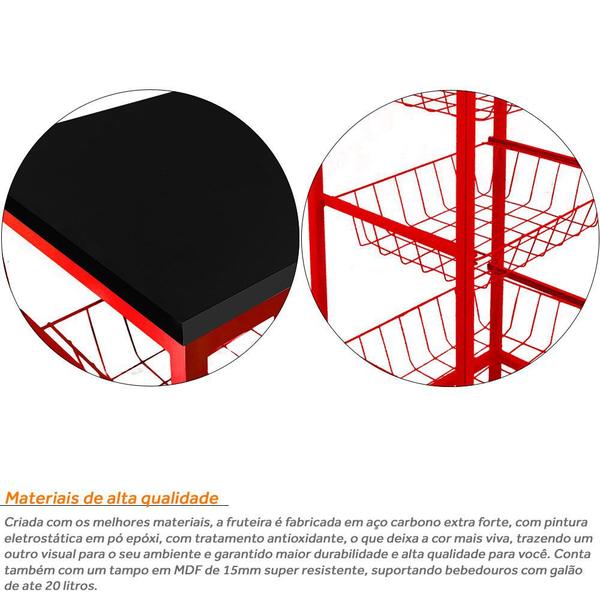 Fruteira De Cozinha De Chão Montreal Em Aço E Mdf 3 Cestos Vermelha e Preto - Genus Móveis Imagem de Fruteira De Cozinha De Chão Montreal Em Aço E Mdf 3 Cestos Vermelha e Preto