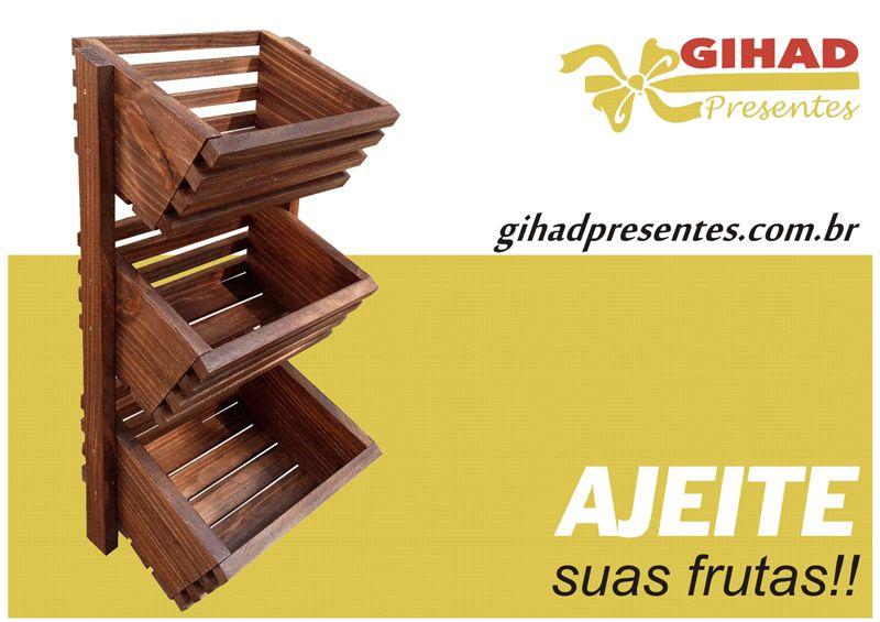 Fruteira de Madeira Modelo 3 Cestos ou 3 andares Suporte Frutas Quitanda Mesa Balcão Pigmentada Imbuia - Gihad Presentes Imagem de Fruteira de Madeira Modelo 3 Cestos ou 3 andares Suporte Frutas Quitanda Mesa Balcão Pigmentada Imbuia