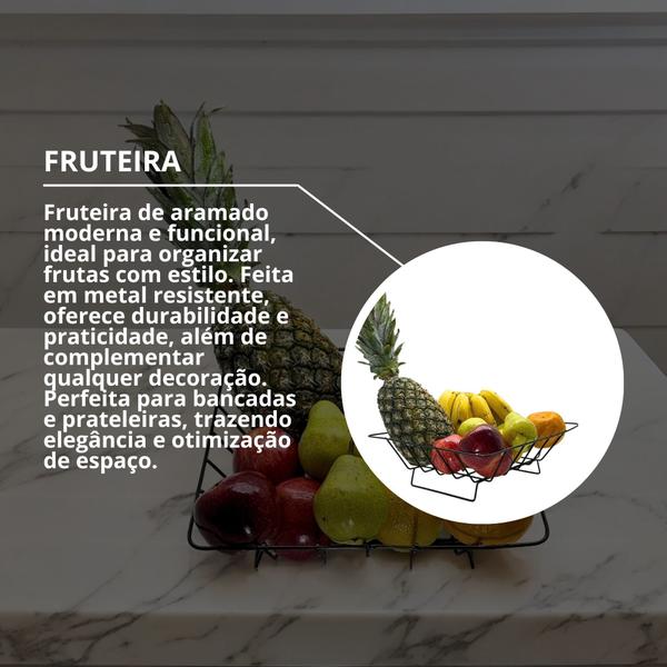 Imagem de Fruteira De Mesa Aramada Design Elegante Cozinha Bancada Decorativa Quadrada Resistente