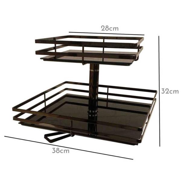 Fruteira de Mesa Aramada Giratória Quadrada com Prateleiras de Vidro Giosul Onix Imagem de Fruteira de Mesa Aramada Giratória Quadrada com Prateleiras de Vidro Giosul Onix