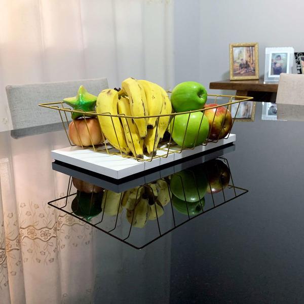 Imagem de Fruteira De Mesa Bancada Montreal Moderna Em Aço Aramada Madeira