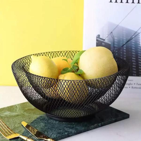 Imagem de Fruteira de Mesa Cesta de Frutas Preta Aramada Redonda 22cm Cozinha Decorativa