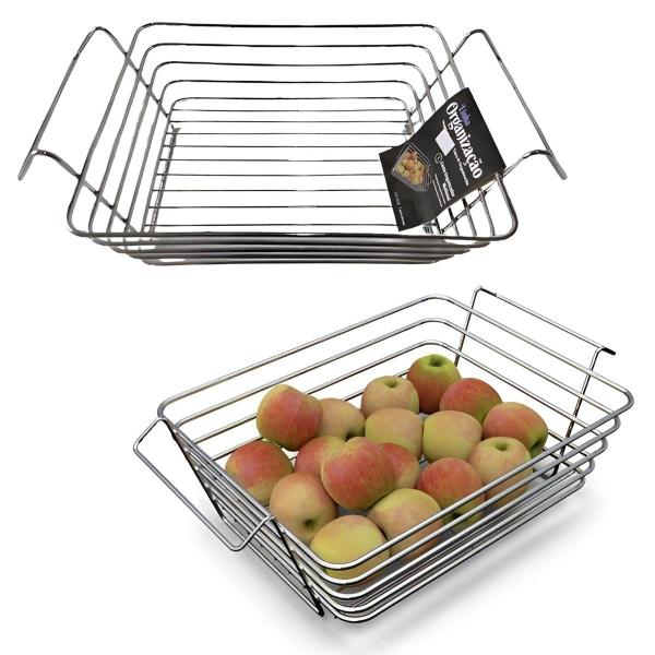 Fruteira De Mesa Cesto Organizador Metalizada Aço Inoxidável - Genérico Imagem de Fruteira De Mesa Cesto Organizador Metalizada Aço Inoxidável