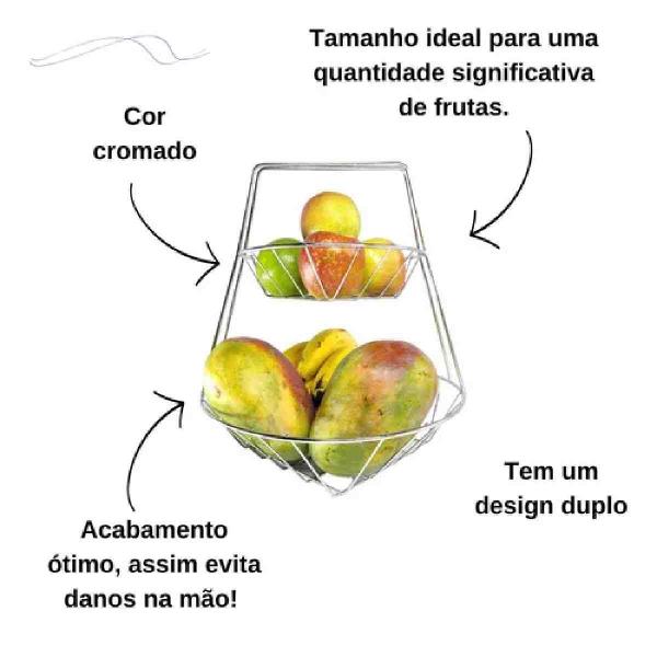 Imagem de Fruteira De Mesa Dupla Cromada Organizadora Cozinha Redonda