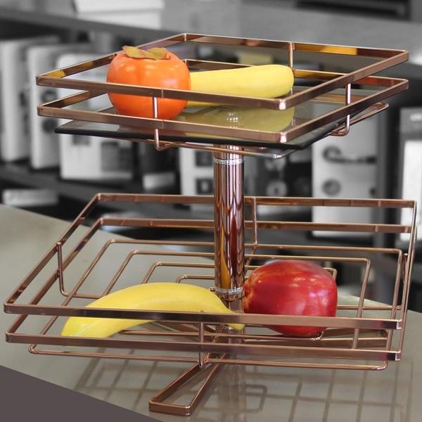 Fruteira De Mesa Dupla Quadrada Cobre Com Vidro Giratória - Giosul Imagem de Fruteira De Mesa Dupla Quadrada Cobre Com Vidro Giratória