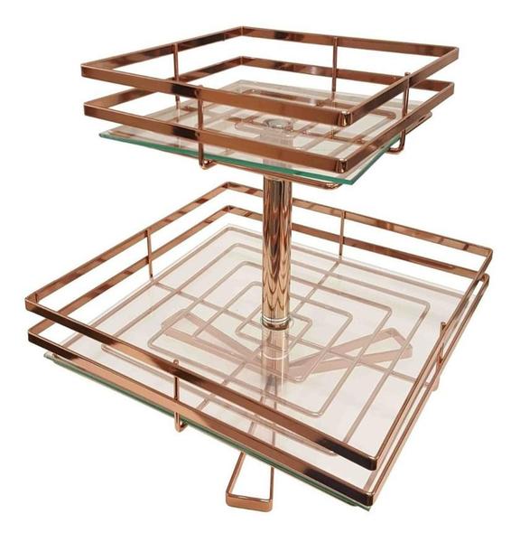 Fruteira De Mesa Dupla Quadrada Cobre Com Vidro Giratória - Giosul Imagem de Fruteira De Mesa Dupla Quadrada Cobre Com Vidro Giratória