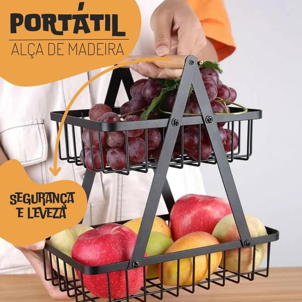 Imagem de Fruteira De Mesa Frutas Legumes Organizador Aramado Premium Bancada Quadrada Em Aço Extra Forte