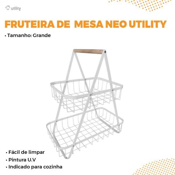 Imagem de Fruteira de Mesa Grande Cesta Frutas Madeira Ferro Cozinha