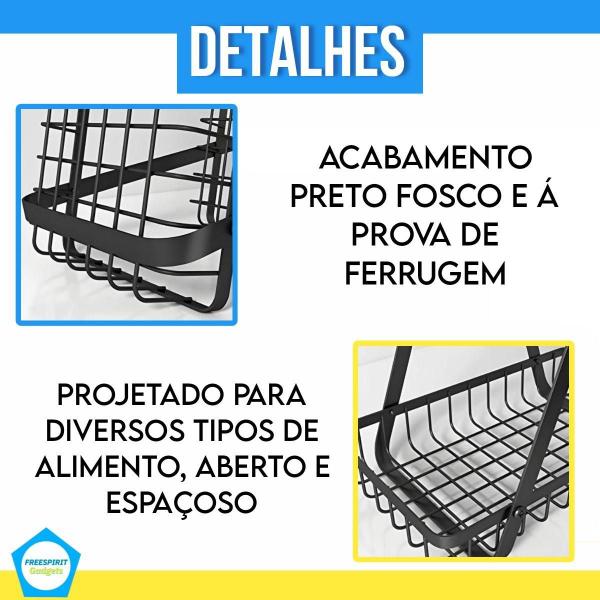 Imagem de Fruteira De Mesa Organizador De Frutas Legumes Cesto Metal Aramado Bancada