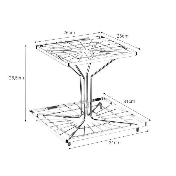 Imagem de Fruteira de Mesa Quadrada Dois Andares Cromada Aço Piatina