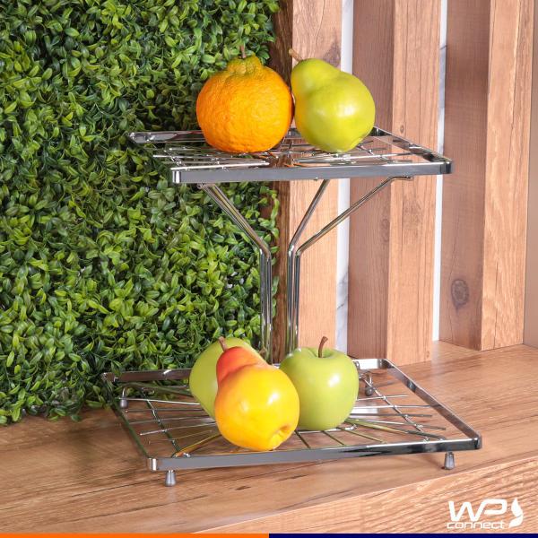 Fruteira de Mesa Quadrada Dois Andares Cromada Aço Piatina - Wp Connect Imagem de Fruteira de Mesa Quadrada Dois Andares Cromada Aço Piatina