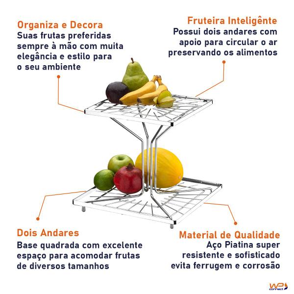 Fruteira de Mesa Quadrada Dois Andares Cromada Aço Piatina - Wp Connect Imagem de Fruteira de Mesa Quadrada Dois Andares Cromada Aço Piatina