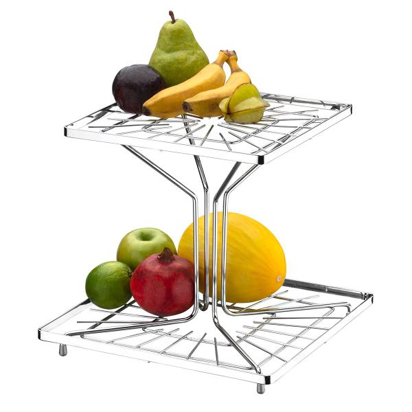 Fruteira de Mesa Quadrada Dois Andares Cromada Aço Piatina - Wp Connect Imagem de Fruteira de Mesa Quadrada Dois Andares Cromada Aço Piatina